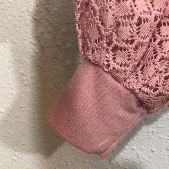 Free People Sweetest Thing Embroidered Thermal Top Blouse Bliss Blush Pink Large - Picture 6 of 14